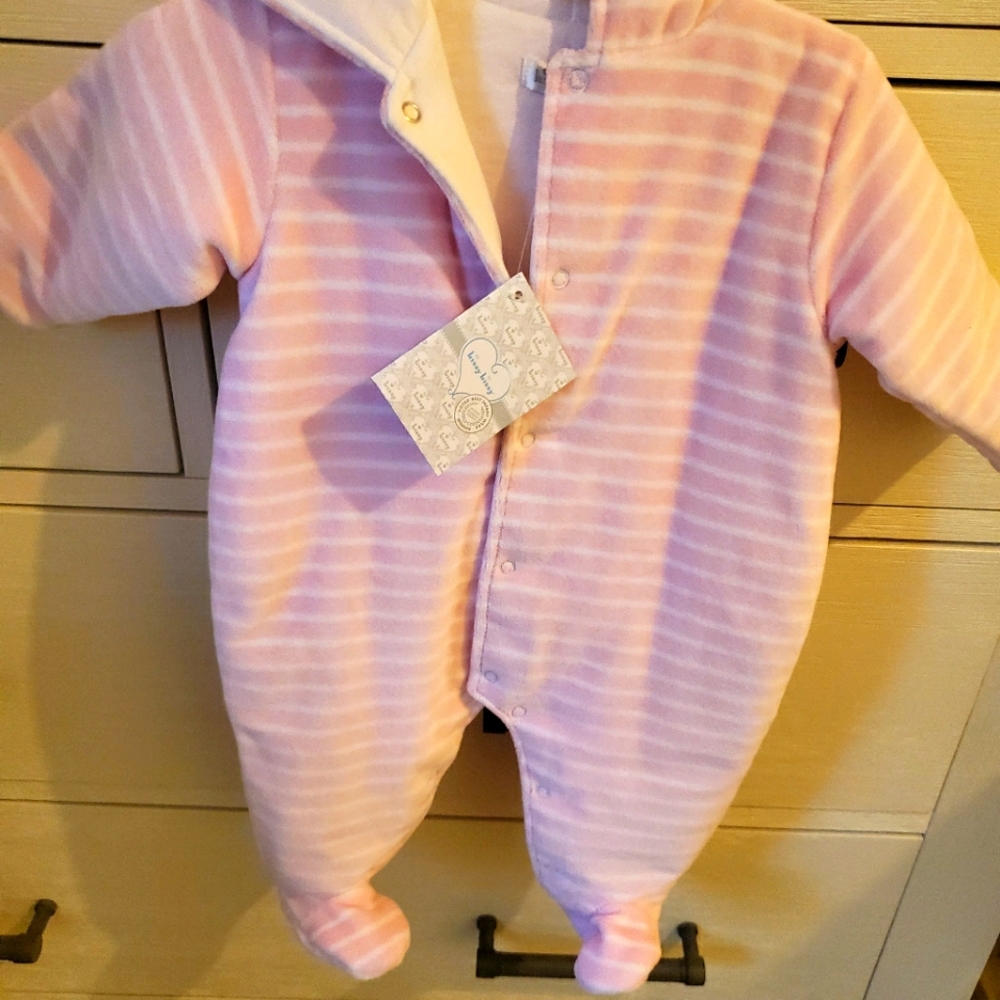 Kissy Kissy baby girls stripe velour hooded footie